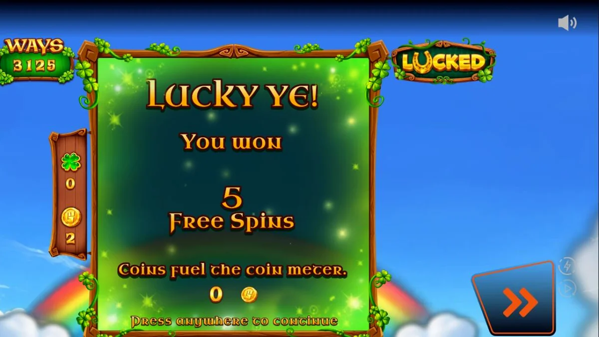 Tampilan visual slot Lucked dengan tema Leprechaun dan grid yang berkembang.